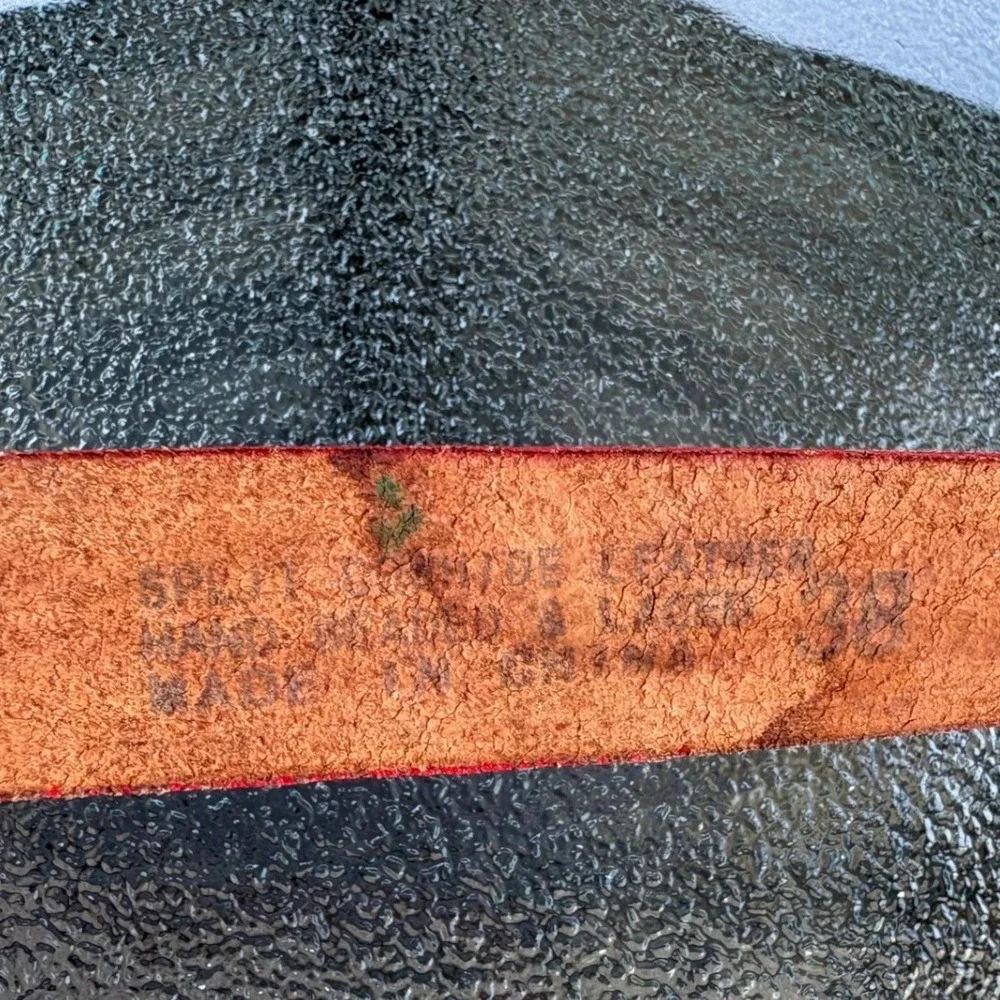 Beaded Leather Western‎ Belt Hand Loomed Laced Cowhide Size 38 Southwestern Red